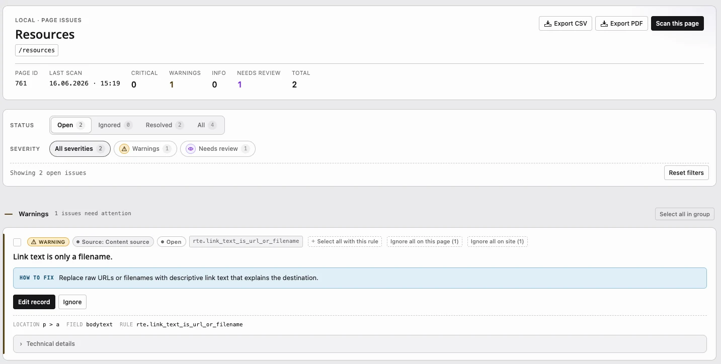 AQG accessibility finding for filename-based link text in TYPO3 content